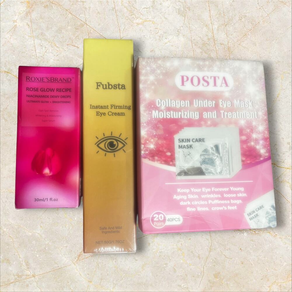 Beauty Bundle-Collagen Under Eye Mask(40), Instant Firming Eye Cream, Rose Drops